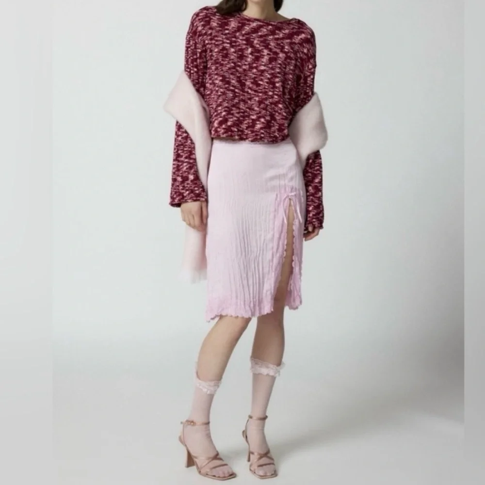 🟠NWT URBAN RENEWAL Remnants Marled Chenille Drippy Sleeve Sweater in Wine XL